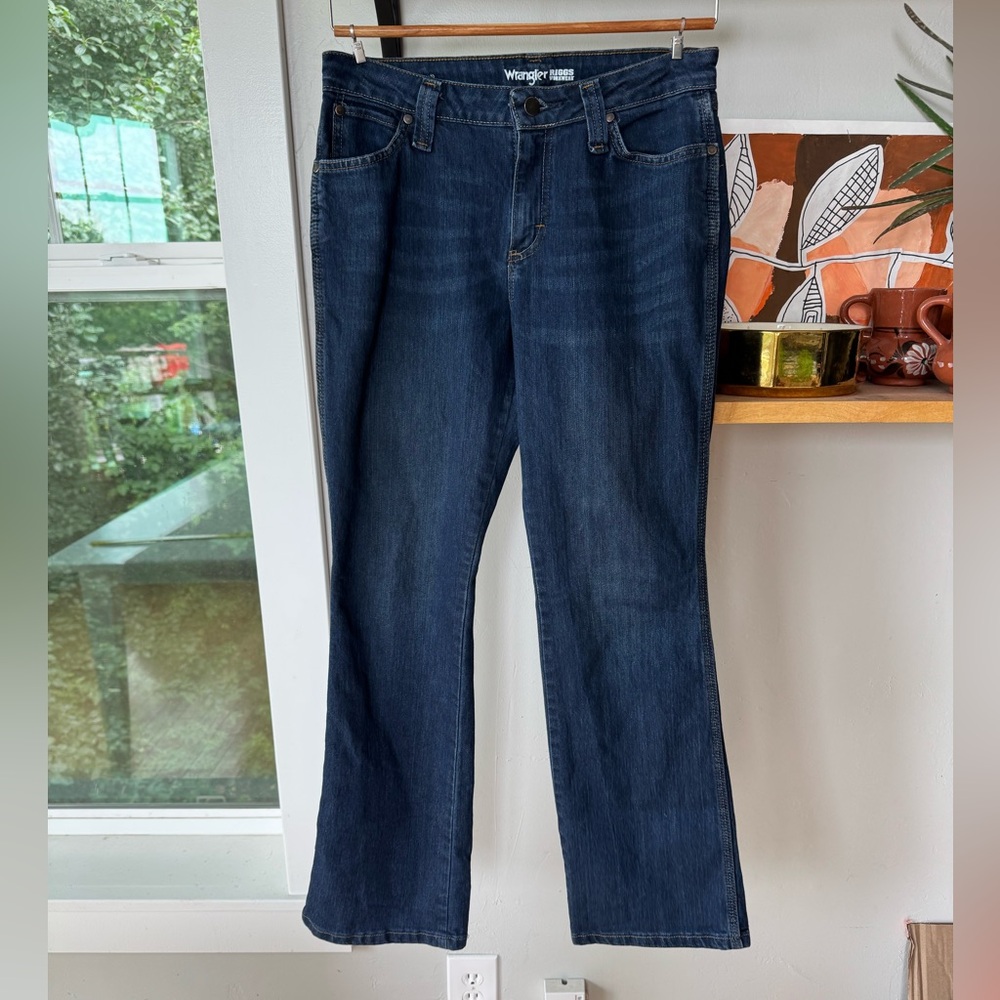 Wrangler Riggs Workwear Dark Blue Denim Bootcut Jeans Size 4 x 30